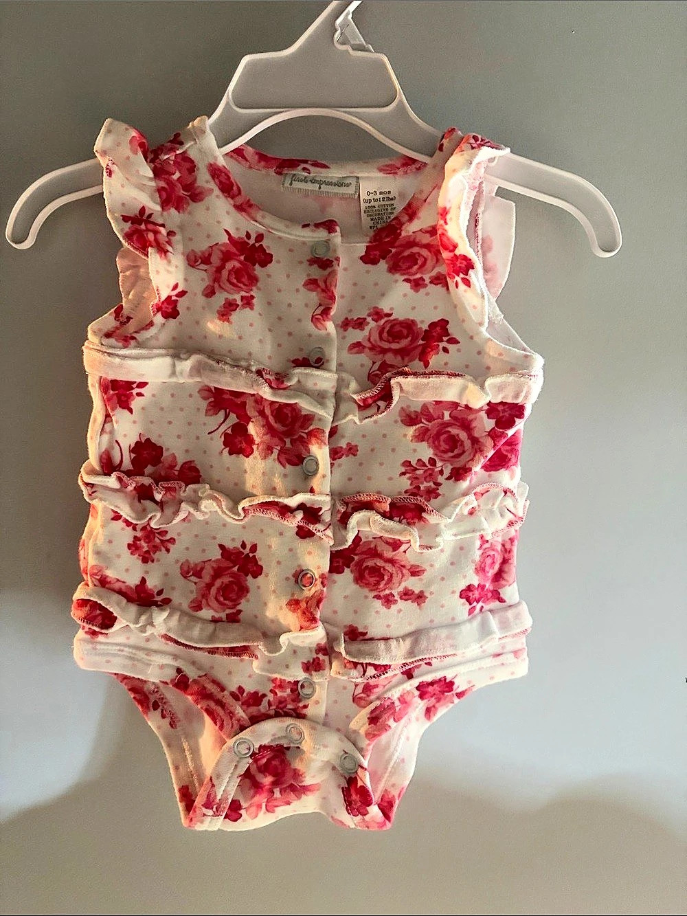 First Impressions Pink Floral Ruffle Bodysuit